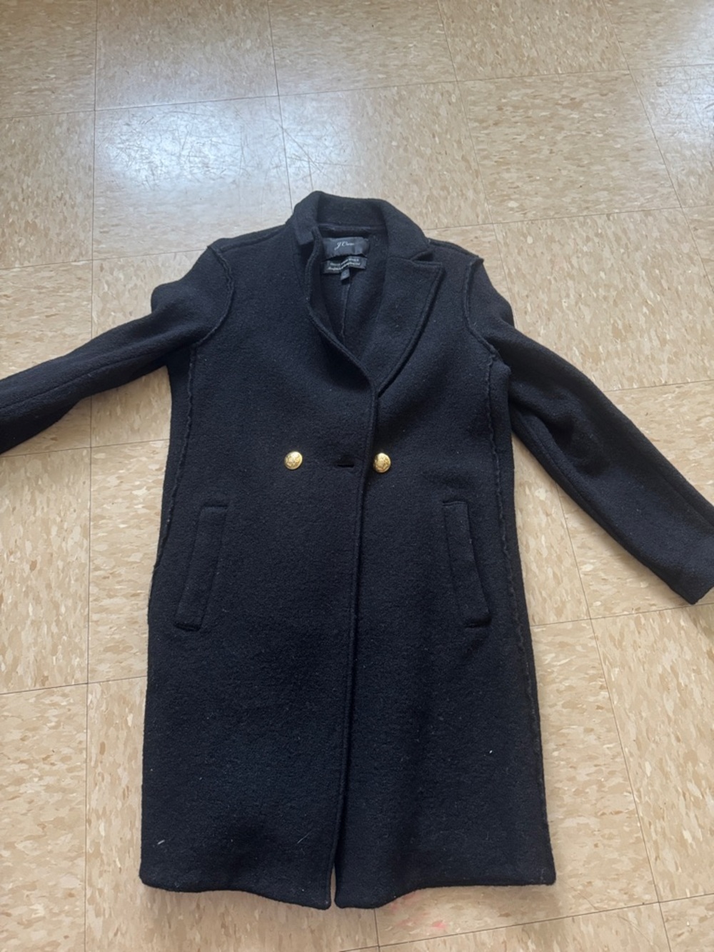 J. Crew Black Double-Breasted Pea Coat with Gold Buttons